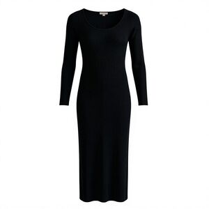 Black Long Sleeve Maxi Sweater Dress with Cream Overcoat